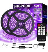 SHGPODA 50 Foot Black Light Strip & Remote, 900LEDs, Dimmable 12V Flexible Black Lights for Glow ...
