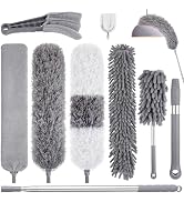 Dusters for Cleaning,9Pcs Feather Duster with Extension Pole Up to 100'',Extendable Bendable Wash...