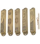 Kichvoe Metal Mezuzah with Scroll 5pcs Vintage Religious Door Mezuza Jerusalem Shema Jewish Bless...