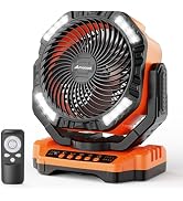 40000mAh Rechargeable Camping Fan, Battery Operated Fan with Light & Remote, 12" Portable Outdoor...