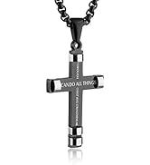 HZMAN Philippians 4:13 Cross Pendant STRENGTH Bible Verse Stainless Steel Necklace 3 Colors Avail...