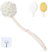 Topfinder Loofah Sponge with Handle,Back Scrubber Brush for Shower, Lotion Applicator for Back,3 ...
