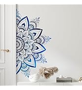 Supzone Half Mandala Wall Decals Large Boho Mandala Flower Wall Stickers Blue Bohemian Flower Cre...