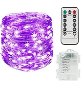 suddus Hallowee Fairy Lights Battery Operated, 33ft 100 LED Fairy Lights with Remote, Purple Stri...