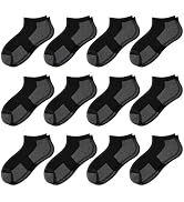 Comfoex 12 Pairs Boys Ankle Cushioned Socks Athletic Low Cut Sports Breathable Socks For Kids 4-6...