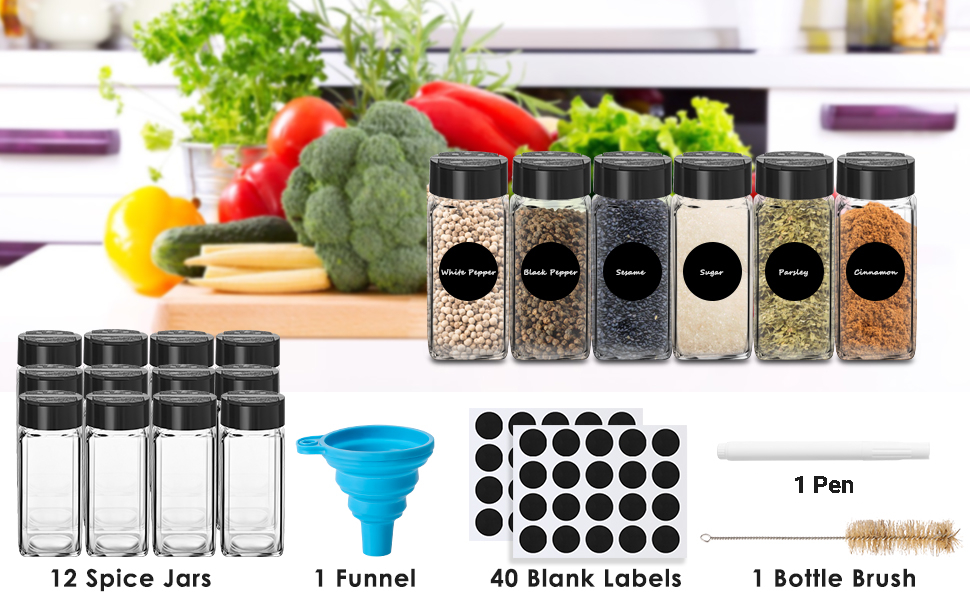 package includes 12pcs spice jars