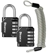 Disecu 4 Digit Combination Lock Outdoor Waterproof Padlock with Steel Cable for Gym Locker, Helme...