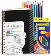 Sketch Book with 12 Color Pencil Set, 90 Sheets Spiral Sketchbook for Drawing (68lb/100gsm), Acid...