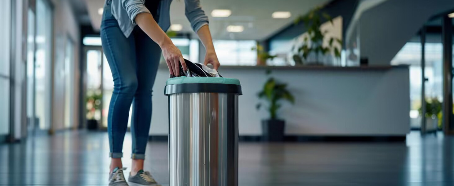 medium size trash bags in office