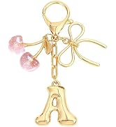 Snycler Bubble Initial Keychain with Bow & Cherry - Gold Letter Bag Charms for Women, Cute Purse ...