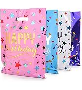 PintreeLand Medium(6.7 * 9.8inch) Happy Birthday Party Favor Bags 40 PCS Plastic Goodies Loot Bag...