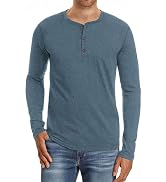 PEGENO Men's Fashion Casual Front Placket Long Sleeve Henley T-Shirts Cotton Shirts