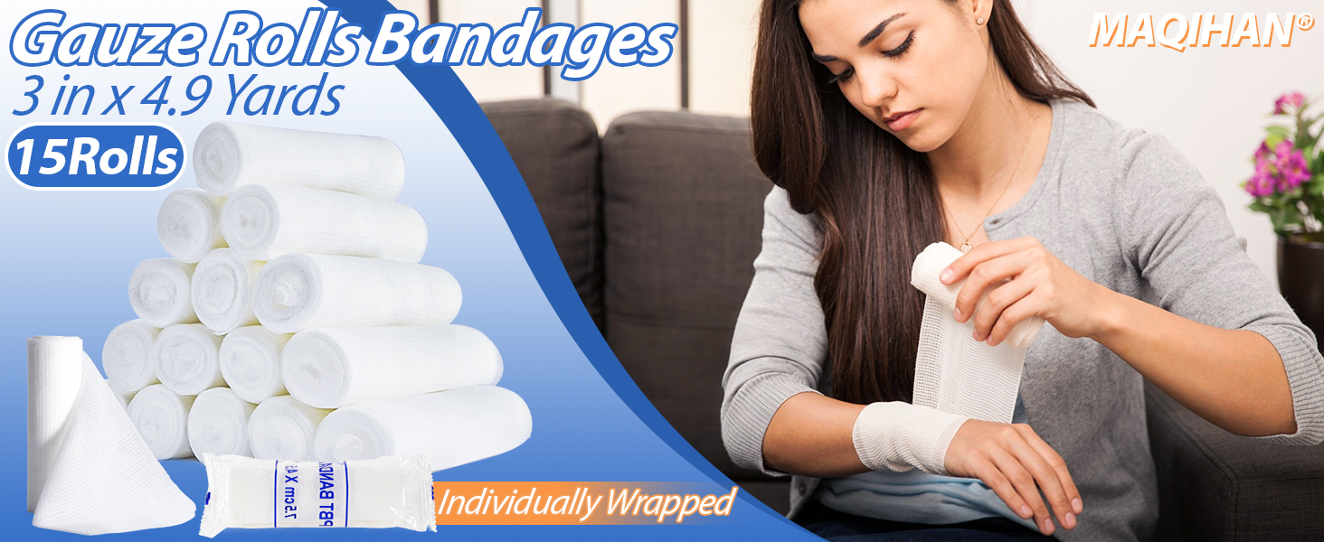 15PACK Gauze Rolls Bandages Individually Wrapped