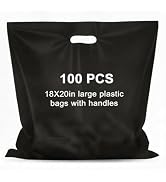 Maitys 100 Pcs 18"x20" Black Plastic Bags with Handles Large Merchandise Shopping Bags for Small ...