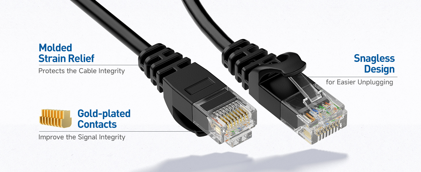 Durable Cat6 cable with gold-plated connectors for secure connections