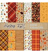 Whaline 24Pcs Fall Thanksgiving Pattern Paper Colorful Fall Leaves Pumpkin Plaid Double-Sided Scr...