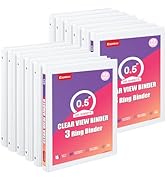 Comix Durable 0.5 Inch 3 Ring Binder with Clear Cover, 0.5" Round View Binder with 2 Interior Poc...