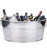 BREKX Aspen Heavy-Duty Oval Stainless Steel Drink Cooler for Parties - Metal Large Ice Bucket for...
