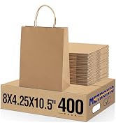 METRONIC Paper Gift Bags 8x4.25x10.5 400Pcs Brown Paper Bags with Handles Bulk, Kraft Paper Bag f...