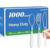 SACATR 1000 Count Plastic Silverware Heavy Duty -400 Forks,400 Forks,200 Knives,BPA-Free,Heat Res...