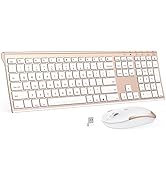 Wireless Keyboard and Mouse Combo, 2.4GHz Ultra-Slim Aluminum Rechargeable Keyboard with Whisper-...
