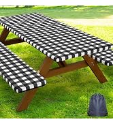 Smiry Picnic Table Cover with Bench Covers, Waterproof Elastic Fitted Tablecloths for 6 Foot Rect...