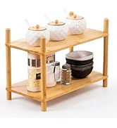 WooFawn 2-Tier Expandable Bamboo Desktop Organizer Shelf Kitchen Cabinet and Counter Riser Displa...