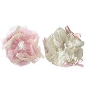 Mesh Pink Beige Satin Scrunchies - 2Pcs Bow Style Silk Hair Ties, Fairy Elastics, Ponytail Holder...