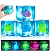 4 Pack Ice Cube Squishy, Glow in The Dark Sea Animal Inside Squishy Toys, Ice Cube Slow-Rising Sq...