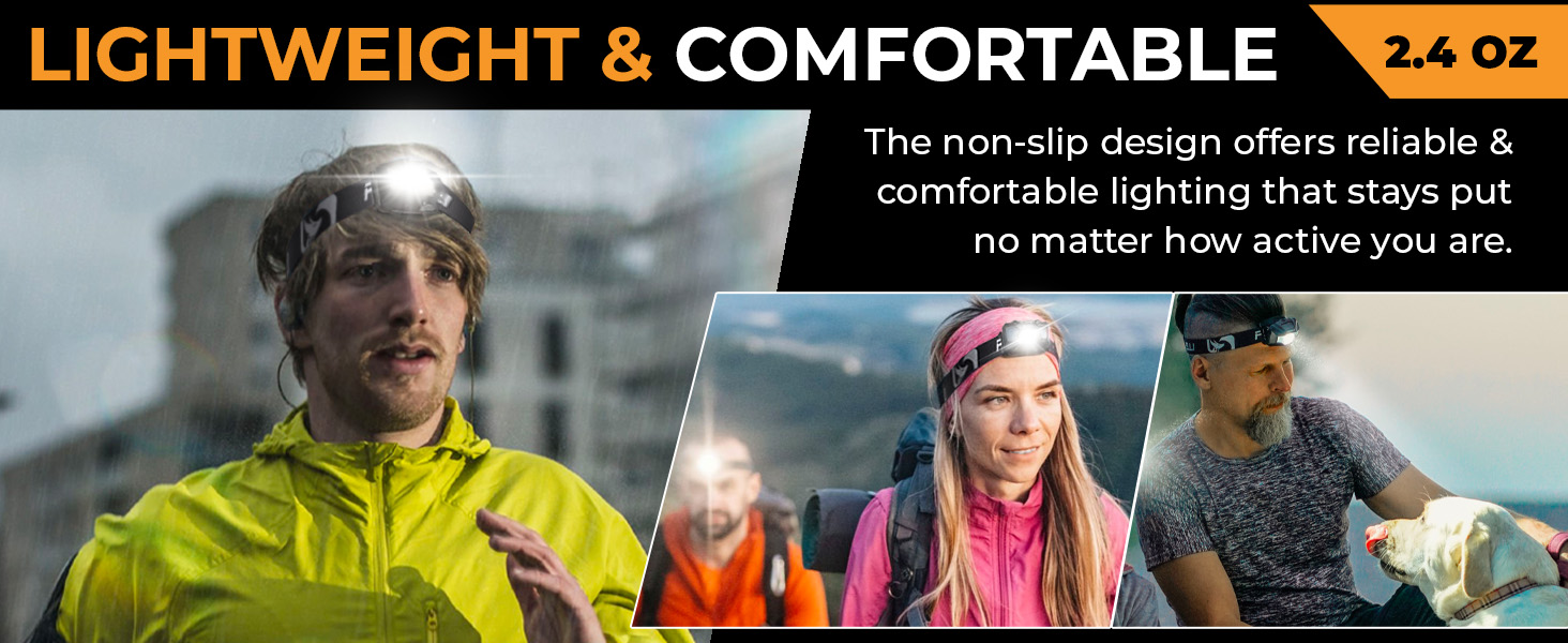 Lightweight & Comfortable. The non-slip design offers reliable & comfortable lighting that stays put