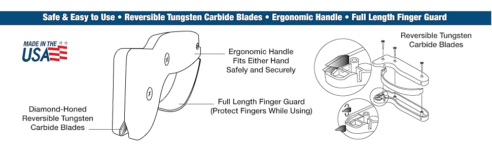 Accusharp safe and easy to use reversible tungsten carbide blades ergonomic handle full length