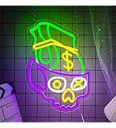 mutank Skeleton Skull Neon Signs, Halloween Neon Sign USB Powered LED Dimmable, for Men's Cave Ba...