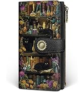 GIANCOMICS Black Cat Book Shelf Womens Wallet RFID Blocking, Witchy Credit Card Holder Bifold, PU...