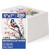 200 Sheets 5x7 Inch Watercolor Paper Bulk, 140lb /300GSM White Cold Press Water Color Paper for K...