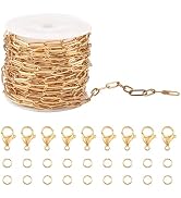 Pandahall 16.4 Feet 18K Gold Plated Stainless Steel Chains Flat Oval Paperclip Link Necklace Chai...