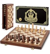 Magnetic Wooden Chess Set, 15" Folding Chess Board with 2 Extra Queens, Portable Travel Chess Set...