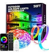 KSIPZE 50ft Outdoor led Strip Lights Waterproof IP68, RGB Outdoor led Lights with Button & Blueto...