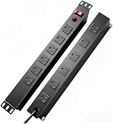 12-Outlet 1U Rack Mount PDU Power Strip – 6 Front/6 Rear Outlets, 15A 120V, 10ft Cord with Right-...