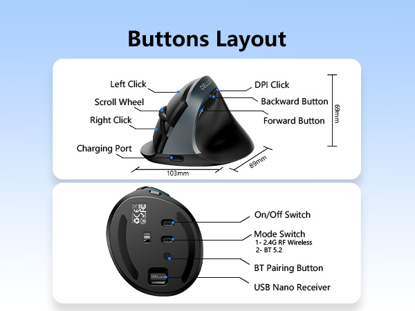 DELUX Wireless Ergonomic Mouse