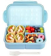 Itopor Bento Lunch Box for Kids & Adults, 46 oz, 3 Compartments, Blue | Wheat Straw, Blue Kids & ...