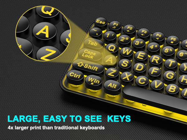 Large Print Backlit Keyboard, Quiet Wired USB Lighted Computer Keyboards with 7-Color Backlit