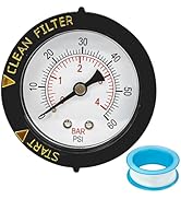 ECX2712B1 190059 Rear Mount Pressure Gauge with PTFE Sealant Tape Replacement for Pen-tair Pool/S...