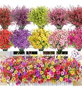 SHareconn 24 Bundles Artificial Flowers for Outdoors Decoration, Faux Plants Fake Silk Colorful D...