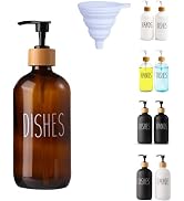 LOOCHICA Dish Amber Glass Soap Dispenser with Plastic Pump, 16 Oz Brown Dish Soap Dispenser Set R...
