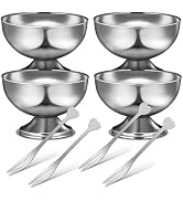 Alipis 4pcs Stainless Steel Ice Cream Bowls, Footed Dessert Cups for Sundae, Cake, Salad, And Sna...