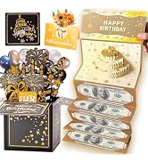 BAIWOVIS 3D Pop Up Happy Birthday Card and Money Envelope for Cash Gifts Set, Black Gold Cake and...