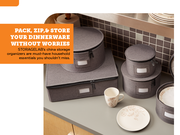 StorageLab Storage Containers 5-Piece Hard Shell Storage Cups, Mugs, and Plate Organizer