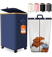 Laundry Hamper with Wheels, 75L Large Clothes Hamper with Removable Inner Bag, Collapsible Dirty ...