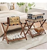 oakvivo Fully Assembled Walnut Luggage Racks Set of 2, Bamboo Luggage Rack Stand for Guest Room, ...