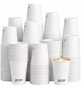 Biotakeware 12 oz Paper Coffee Cups, 300 Pack Bulk White Disposable Paper Cups for Hot & Cold Bev...